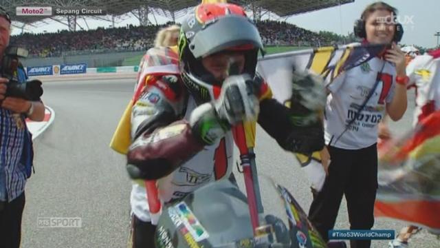 Moto 2: en terminant 3e derrière Viñales (ESP) et Kallio (FIN), Esteve Rabat (ESP) devient champion du monde. Aegerter est 5e