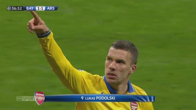 1-8 (retour), Bayern Munich - Arsenal (1-1): réactiion immédiate pour les Gunners par Podolski qui envoie une mine sous la barre!