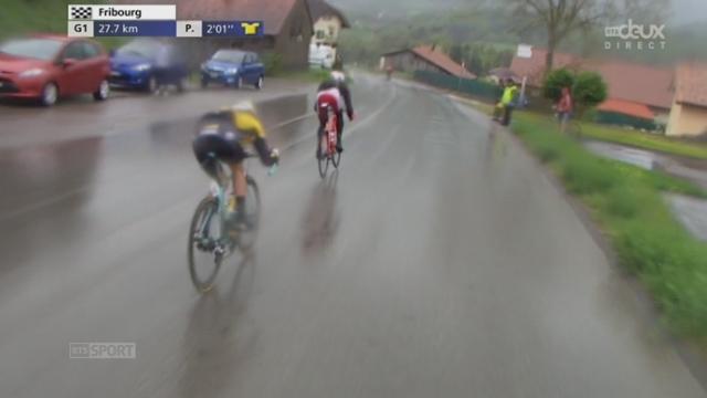 4e étape (La Neuveville-Fribourg 169.8km): à 28km de l’arrivée, le Suisse Stefan Kueng se détache du groupe de tête et part seul devant