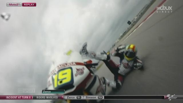 Moto 2: Grosse chute de Xavier Simeon (BEL) qui percute Johann Zarco (FRA)