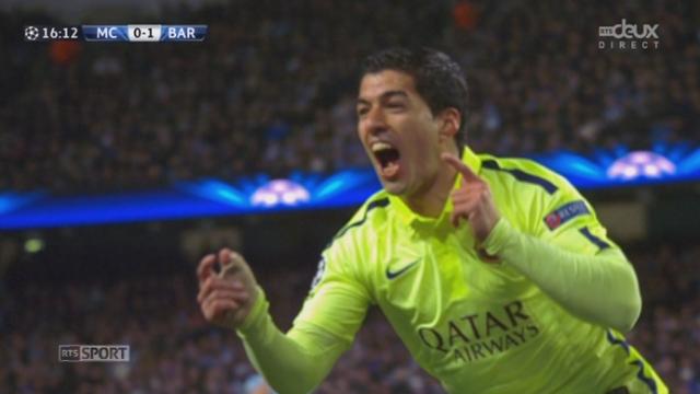 Manchester City - FC Barcelone (0-1): Suarez ouvre le score pour le FC Barcelone d’une demi-volée à bout portant contre Joe Hart