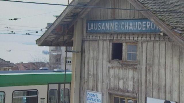 La gare provisoire du LEB à Chauderon en 1995. [RTS]