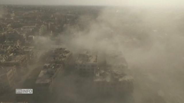 Les combats dans la banlieue de Damas filmés par un drone russe