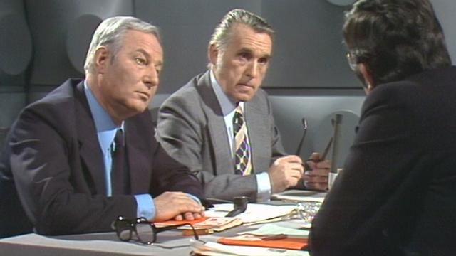Laurent Butty et Roger Mugny , deux conseillers nationaux PDC sur la sellette, 1975. [RTS]