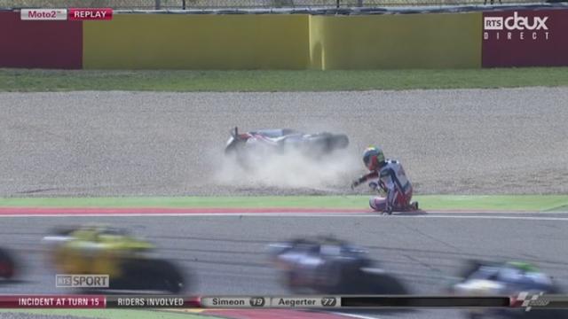 Moto2. Le départ et la chute de Dominique Aegerter au virage 15