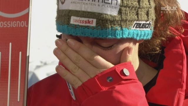 Slalom dames, 2ème manche: interview de Michelle Gisin qui fond en larmes