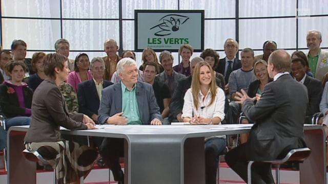 Les Verts Ueli Leuenberger et Adèle Thorens sur le plateau de Face aux partis en 2007. [RTS]