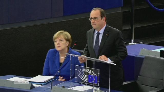 François Hollande et Angela Merkel côte à côte devant le Parlement européen