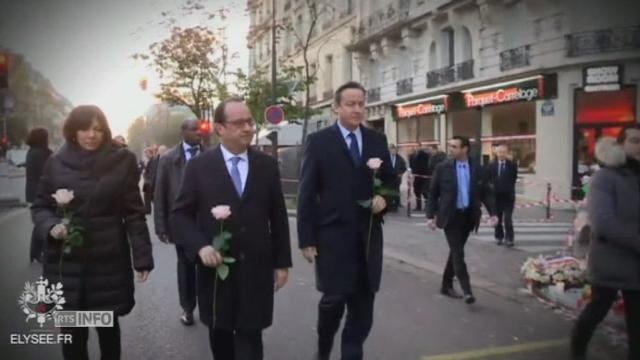 David Cameron et François Hollande devant le Bataclan