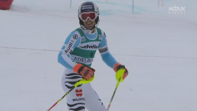 14h02 Slalom messieurs, 2e manche: Fritz Dopfer, battu sur le fil, finit à la deuxième place