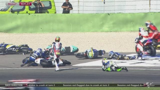 Moto2: malgré un super départ de Thomas Luthi, il y aura un nouveau départ à cause d'une chute collective