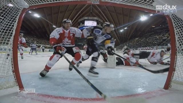 Team Canada - HC Lugano (3-3): égalisation par Hofmann qui pousse le puk au fond du filet, servi par Bertaggia