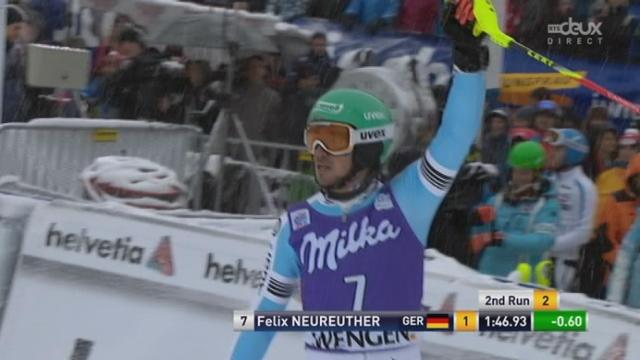 Slalom messieurs, 2e manche: Felix Neureuther (GER) s’impose en slalom à Wengen (SUI) grâce à une superbe manche