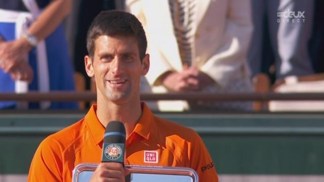 Finale messieurs, Novak Djokovic - Stanislas Wawrinka (6-4, 4-6, 3-6, 4-6): discours de Novak Djokovic qui remporte la 2e place du tournoi
