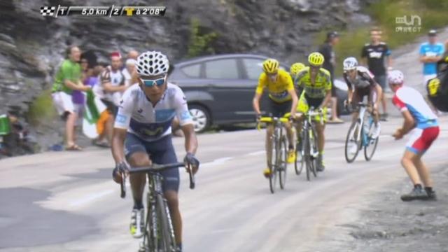 19e étape: à 5km de l’arrivée, Quintana attaque obligeant Froome à réagir. Nibali conserve toujours 2 minutes d’avance en tête de course