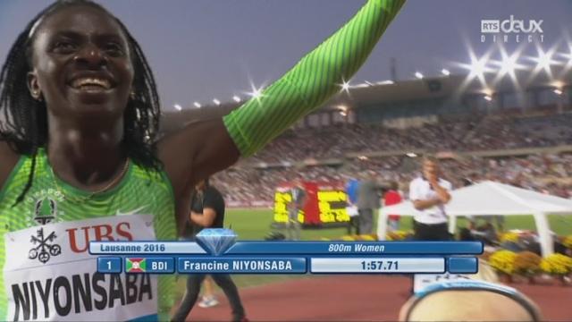 800m dames. La Burundaise Francine Nyonsaba s’impose en 1’57’’72. Selina Bühhel (5e en 1’58’’57, son meilleur chrono de la saison)