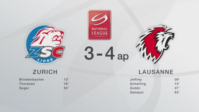 Hockey - LNA : Zurich - Lausanne (3-4 ap): Lausanne passe l'épaule après 3 minutes de prolongations