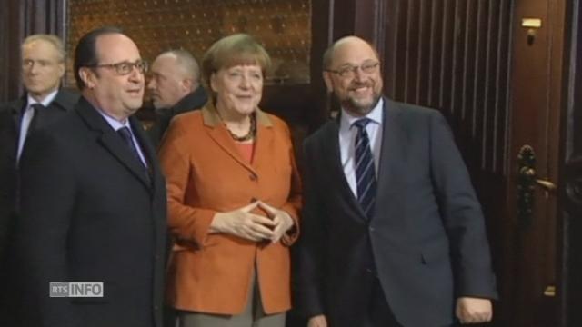 Angela Merkel, François Hollande et Martin Schulz à Strasbourg