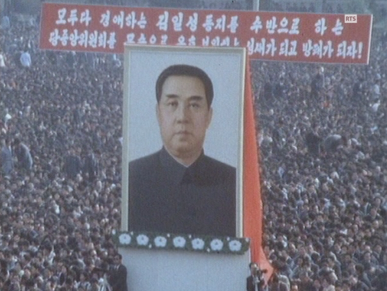 Portrait du leader Kim Il-Sung fondateur du Parti du Travail en Corée du Nord en 1986 [RTS]