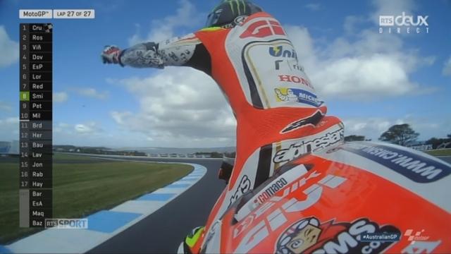 Arrivée: Cal Crutchlow (GBR) l’emporte devant Valentino Rossi (ITA) et Maverick Viñales (ESP). Marc Marquez (ESP) a chuté, mais est assuré d’être champion du Monde