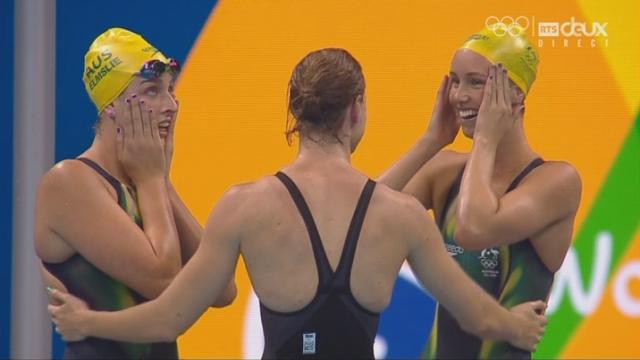 Finale. Relais 4x100m libre dames. L’Australie bat les Etats-Unis avec un nouveau record du monde à la clef (3’30’’65)