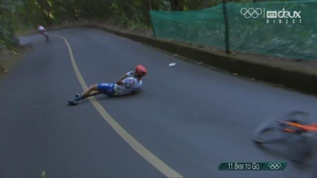 Cyclisme: Nibali (ITA) et Henao (COL) tombent en même temps ! Geraint Thomas (GBR) chute également