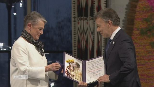 Juan Manuel Santos reçoit son Nobel