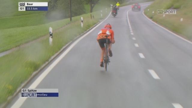 2e étape (Baar – Baar, 187,6 km): une descente à tombeau ouvert, à 77 km-h pour le Bélarusse Samoilau et chute de  Gaviria Rendon (COL)