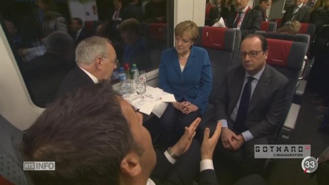 Inauguration du tunnel du Gothard: Merkel et Hollande félicitent la Suisse