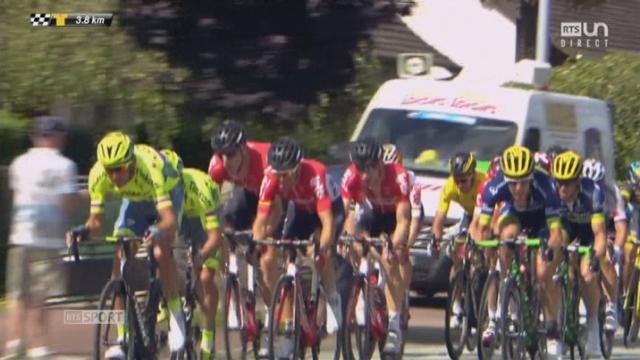 4e étape (Saumur – Limoges, 237,5 km). L’étape la plus longue du Tour 2016. L’ilôt de sécurité qui met le peloton en dnger à 3,7 km