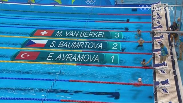 Natation, 200m dos dames: avec un chrono à 2:13.46, M. Van Berkel termine 3e de la série et bat record de Suisse