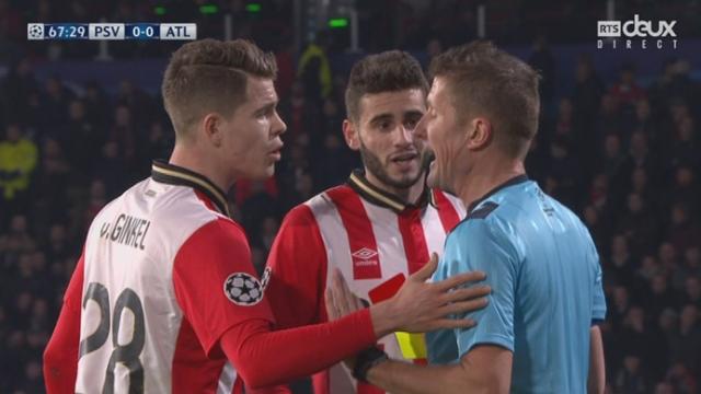 1-8, PSV Eindhoven – Club Atlético Madrid (0-0): Pereiro (PSV) reçoit son deuxième carton jaune pour une faute sur Godin et est expulsé
