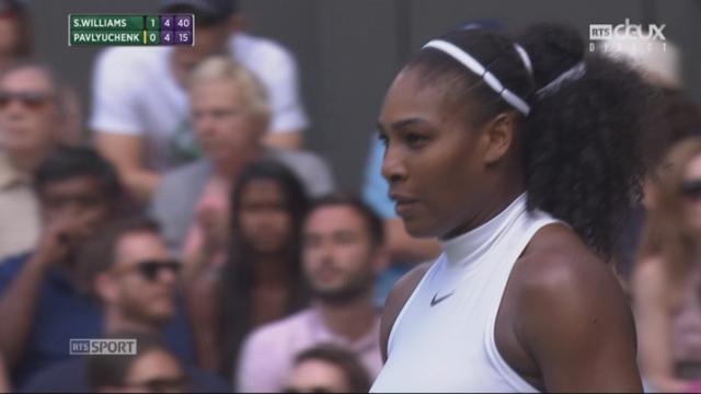 ¼ dames. Serena Williams (USA-1) – Anastasia Pavlyuchenkova (RUS) (6-4 5-4). Comme au 1er set, Serena Williams fait le break au 9e jeu. Décisif?