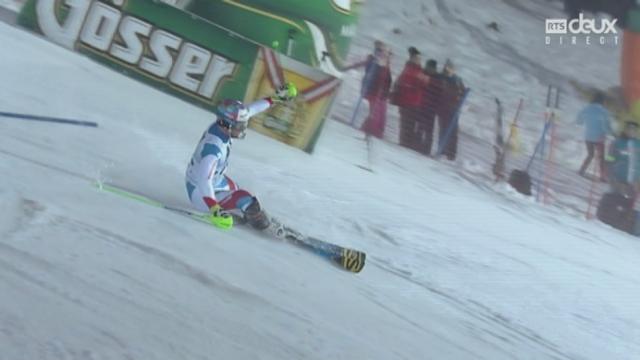 Slalom messieurs, 2e manche: Luca Aerni (SUI) manque une porte en début de parcours et est éliminé