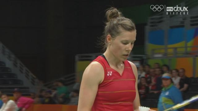 Badminton (D). BUL - SUI (21-17 21-15). La balle de match de Linda Zetchiri  face à Sabrina Jaquet