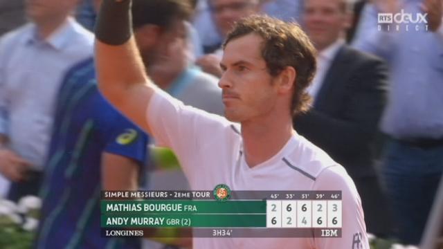 2e tour messieurs, M. Bourgue (FRA) – A. Murray (GBR) (2-6, 6-2, 6-4, 2-6, 3-6): Andy Murray remporte son match en 5 sets