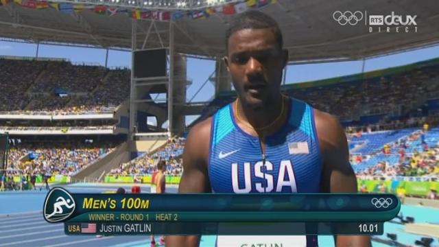 Athlétisme, 100m messieurs : Justin Gatlin (USA) remporte aisément sa première série à Rio en 10.01