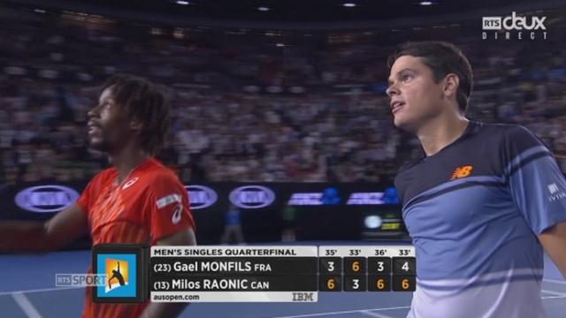 1-4 de finale messieurs, Gaël Monfils (FRA) - Milos Raonic (CAN), (3-6, 6-3, 3-6, 4-6) : Raonic est qualifié pour les demi-finales