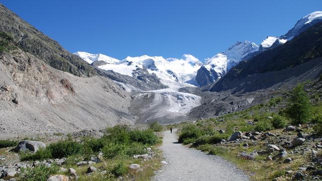 Le glacier Morteratsch avec les Piz Palü, Bellavista, Bernina et Morteratsch [CC by SA - Kurt Ritschard]