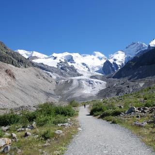 Le glacier Morteratsch avec les Piz Palü, Bellavista, Bernina et Morteratsch [CC by SA - Kurt Ritschard]