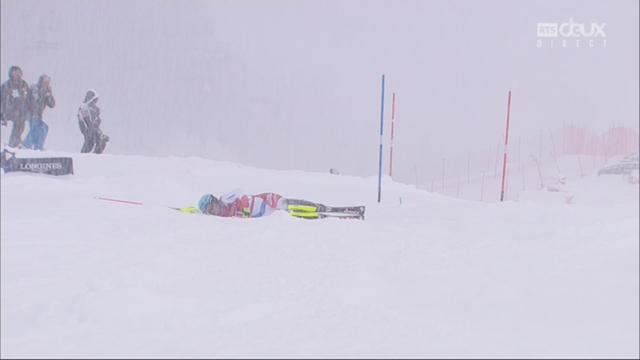 Slalom, Val d'Isère (FRA), 1e manche: la chute de Reto Schmidiger (SUI)