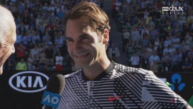 Open d’Australie, 2e tour: Roger Federer réagit après sa victoire en 3 sets face à Noah Rubin