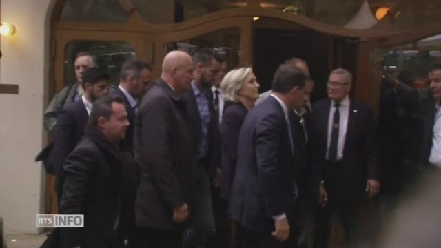 Marine Le Pen arrive à sa soirée électorale