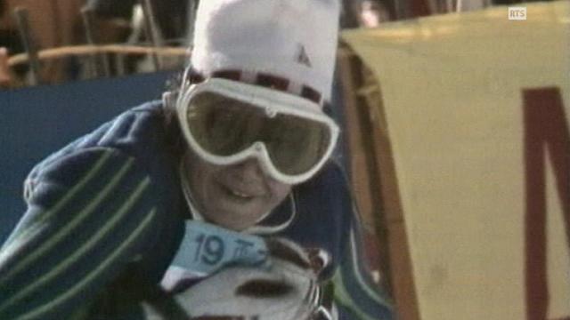 Lise-Marie Morerod à l'arrivée du slalom des championnats du monde de St-Moritz en 1974. [RTS]