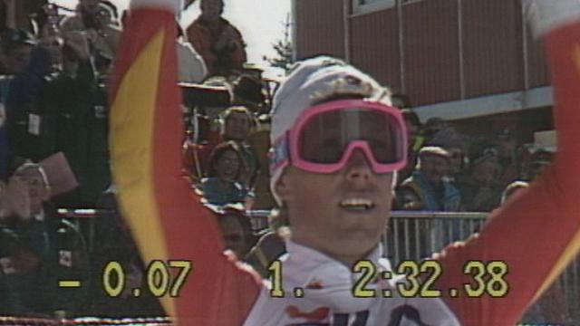 Pirmin Zurbriggen champion du monde de géant à Crans-Montana en 1987. [RTS]
