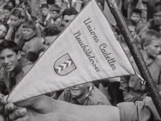 Fête cantonale neuchâteloise des Unions cadettes en 1956. [RTS]