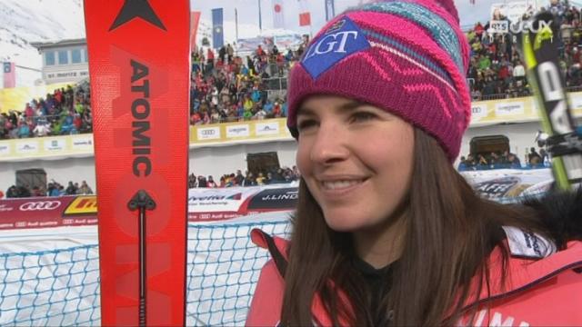 Mondiaux de St-Moritz, Super-G: Tina Weirather, médaillée d'argent, au micro de la RTS