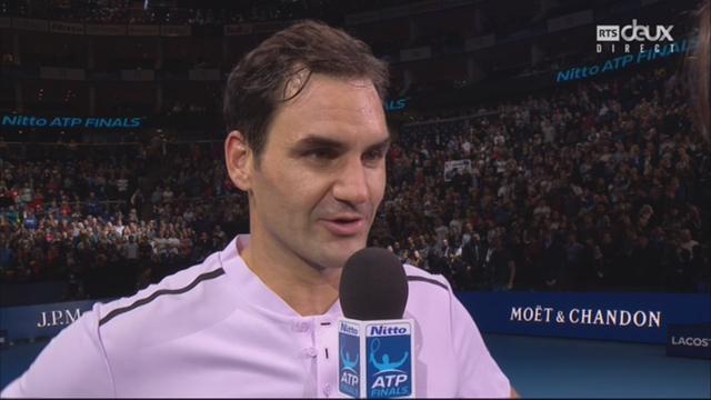 Groupe B, Federer (SUI) bat Sock (USA) 6-4 7-6, interview de Roger Federer