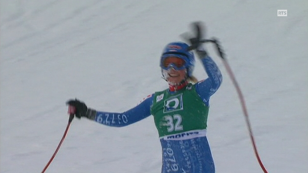 Lara Gut au terme de la descente de St-Moritz en février 2008. [RTS]