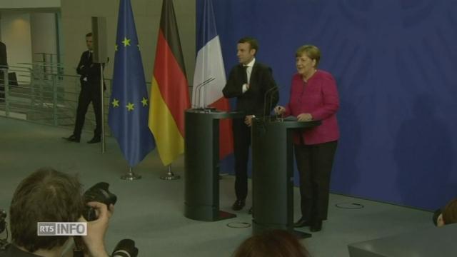 Emmanuel Macron et Angela Merkel en conférence de presse commune